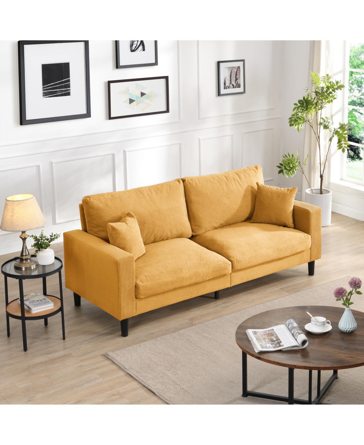 74" Modern Sofa with High Resilience, Wooden Frame - Orange Comfort