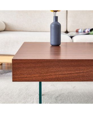  Walnut Square Coffee Table with Tempered Glass Legs