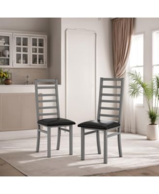 Streamdale Modern PU Leather Dining Chairs (Set of 2) with Steel Legs in Grey