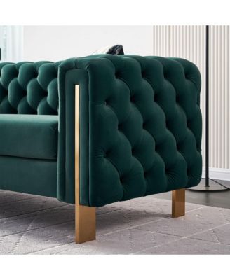 Streamdale Chesterfield Modern Tufted Velvet Living Room Sofa, 84.25"W Couch,Green