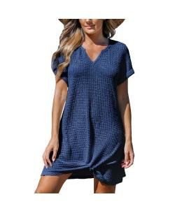 Women's Waffle Knit Short Sleeve Hem Twist Mini Cover-Up