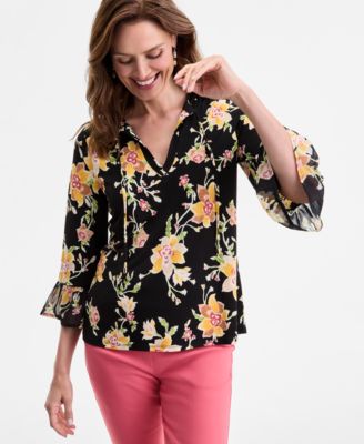JM Collection - Women's Farrah Floral Nixed-Media Top, Exclusively at Macy's