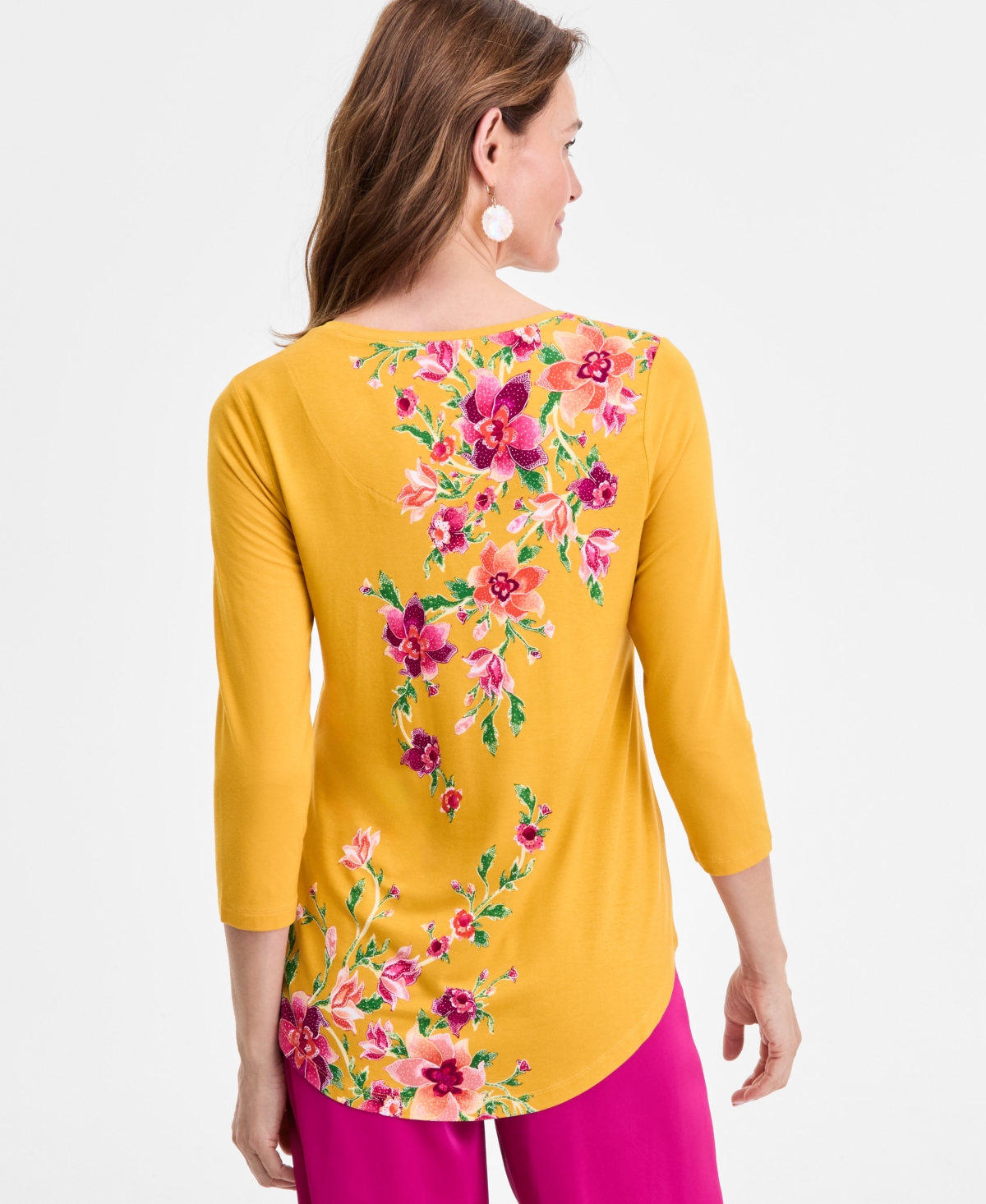 Jm Collection Women's Printed Scoop-neck 3/4-sleeve Top, Exclusively At Macy's In Multi