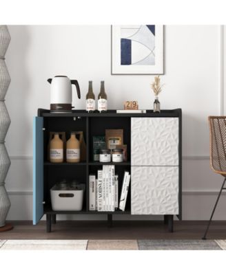 Black Sideboard Cabinet with Red Doors, 2 Drawers