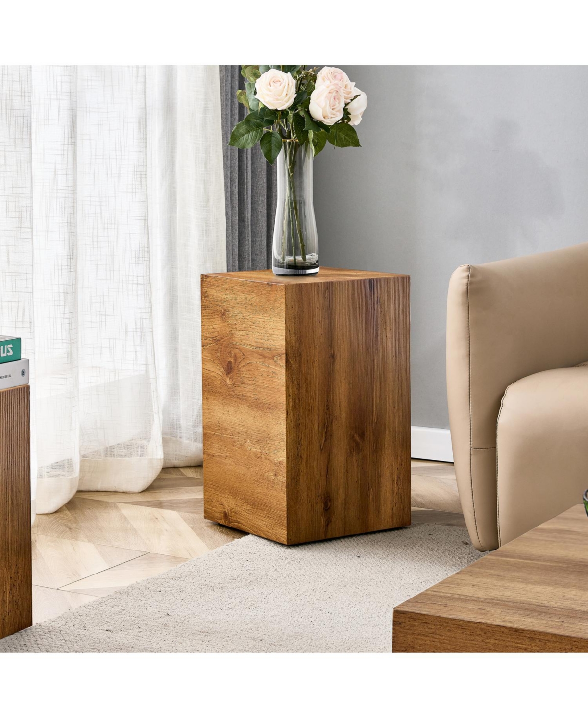 Streamdale Furniture Modern Mdf Coffee Table with Stylish Woodgrain, 11.8 x 11.8 x 19.6 inch