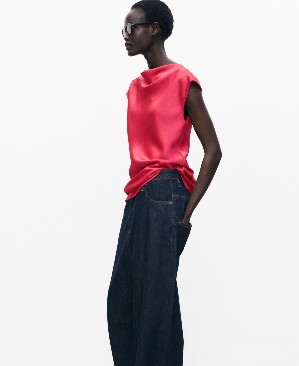Mango Women's Draped Neck Satin Blouse
