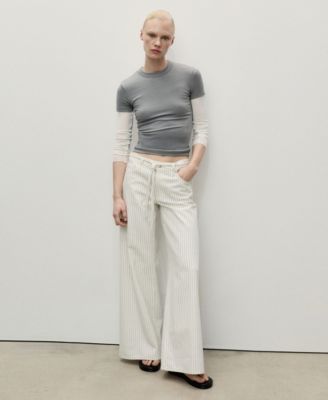 Women's Stripes and Belt Wide Leg Jeans