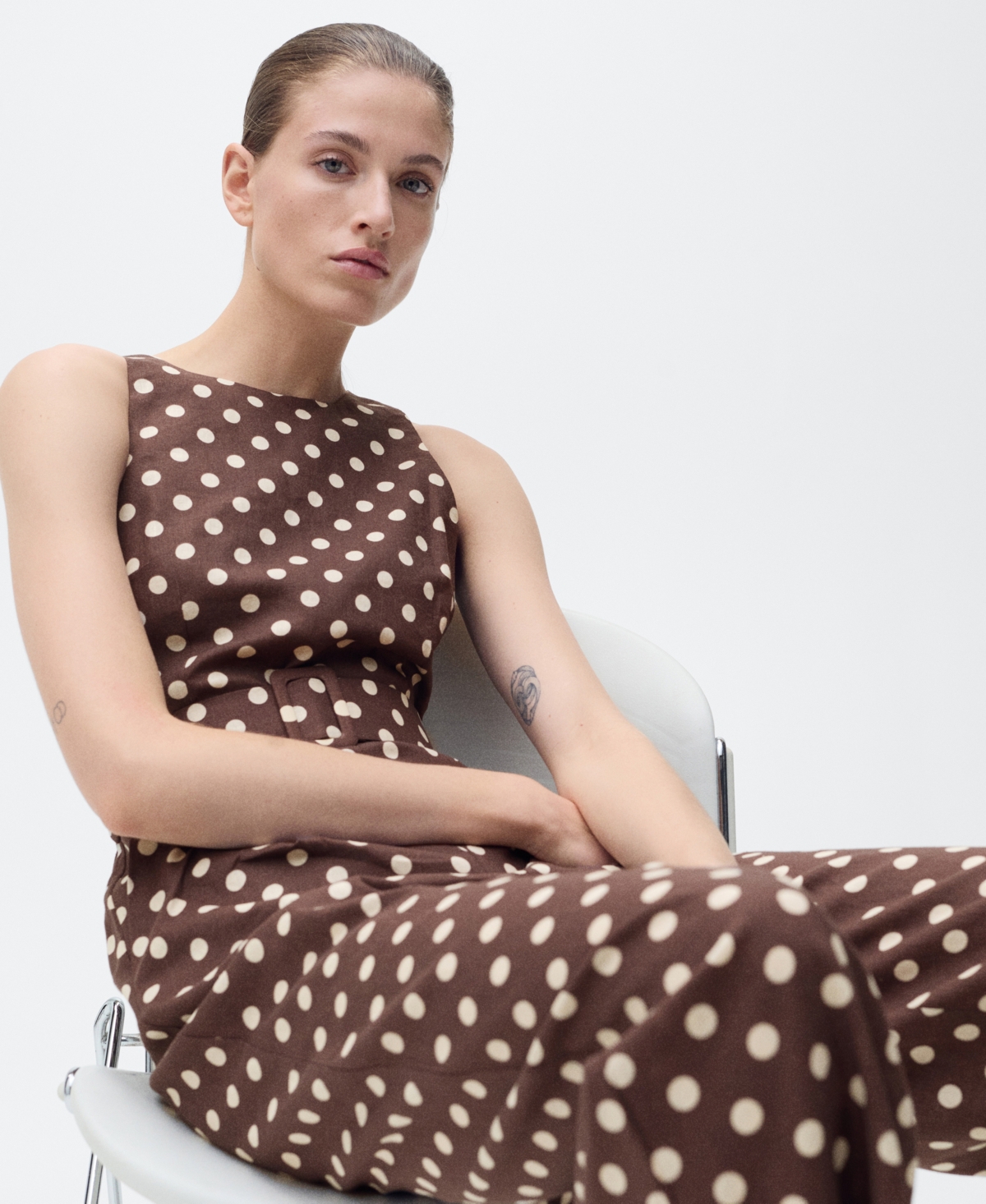 Mango Women's Polka-dots And Belt Linen Jumpsuit