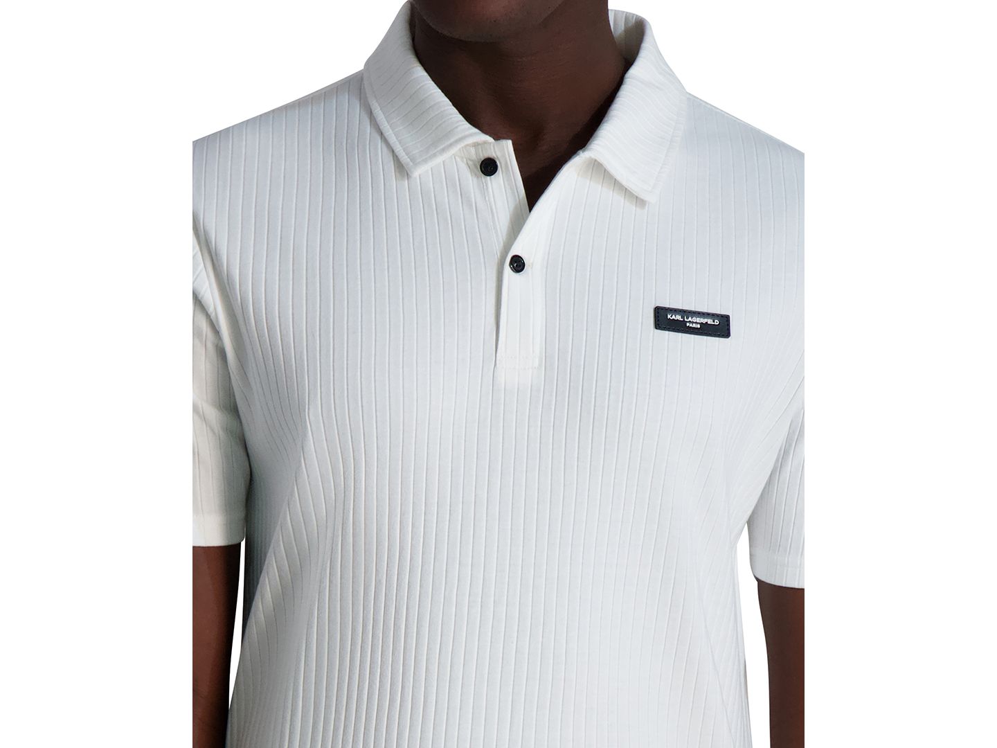 Мужское поло KARL LAGERFELD PARIS Short Sleeve Ribbed Polo Shirt, цвет: Натуральный — фото 3