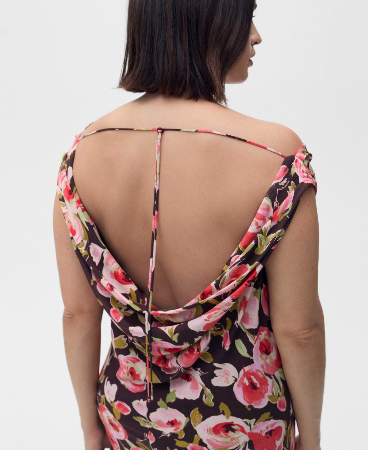 Mango Floral Print Cowl Neck Sleeveless Midi Dress