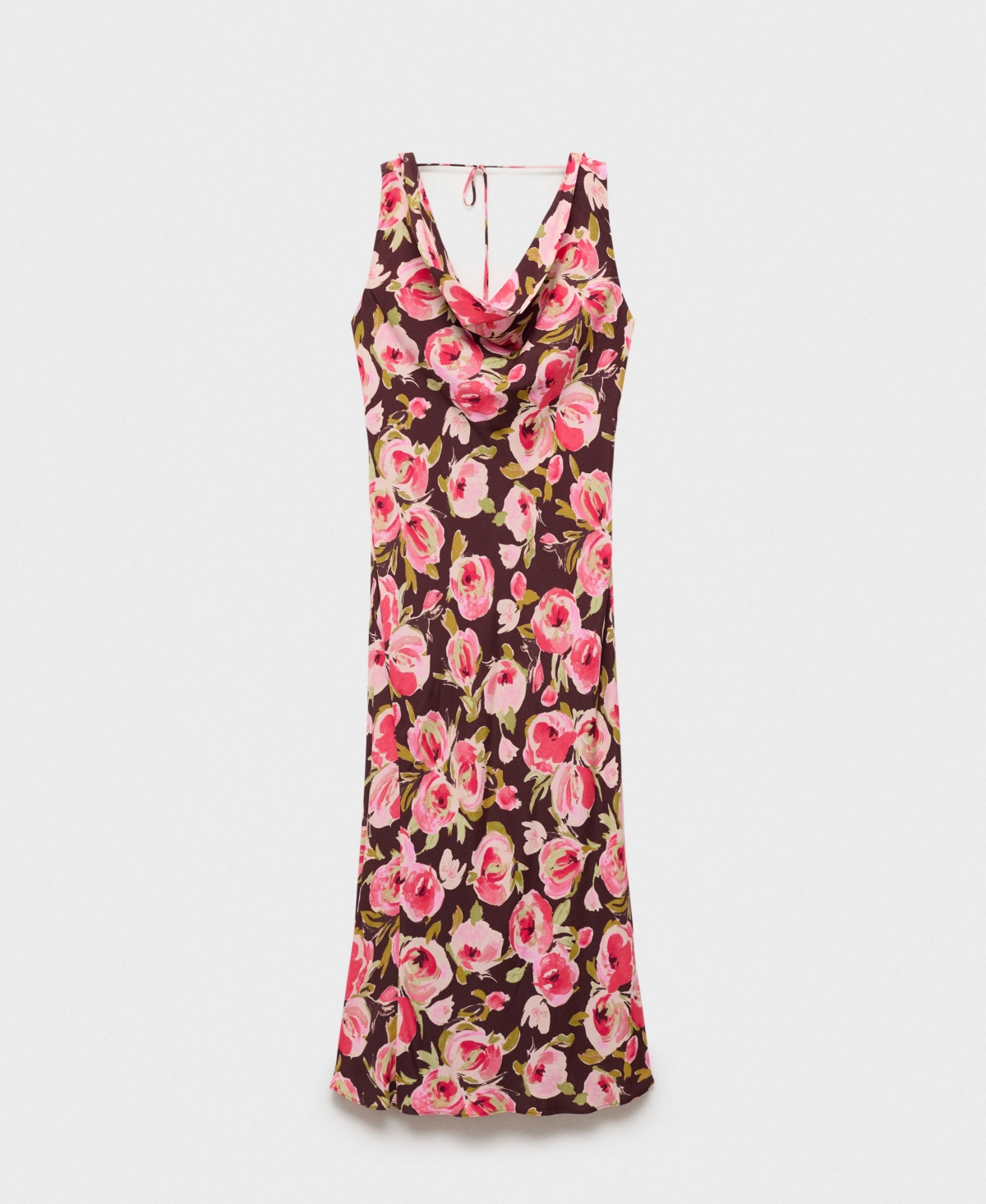 Mango Floral Print Cowl Neck Sleeveless Midi Dress