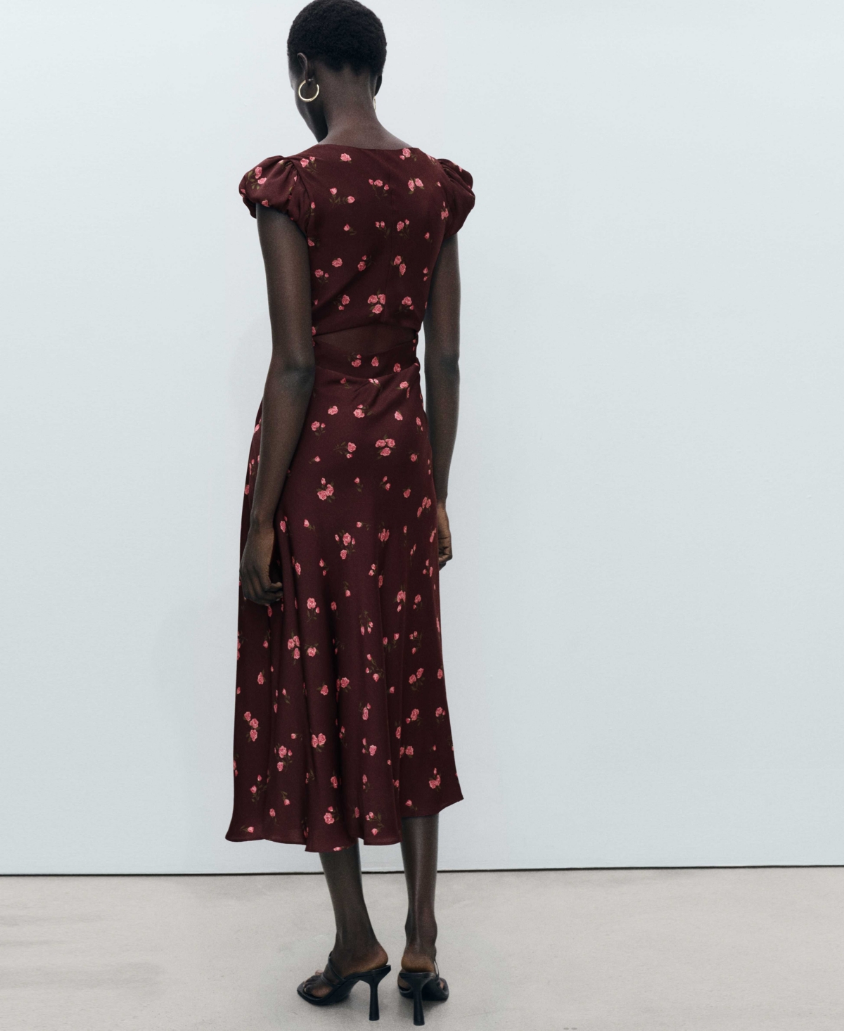 Mango Floral Print Cap Sleeve Midi Dress