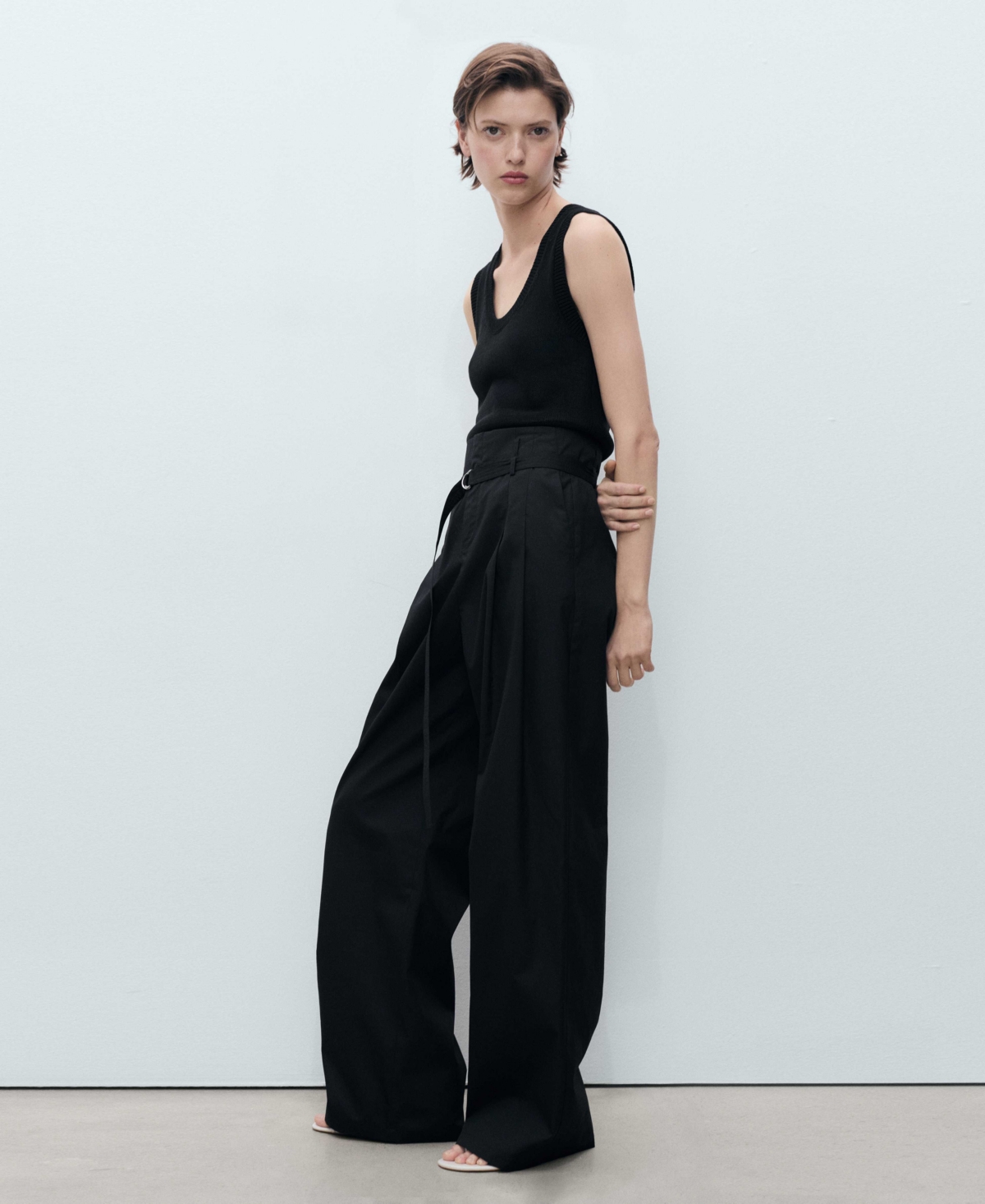 Shop Mango Women's Belted Wide Leg Cotton Pants