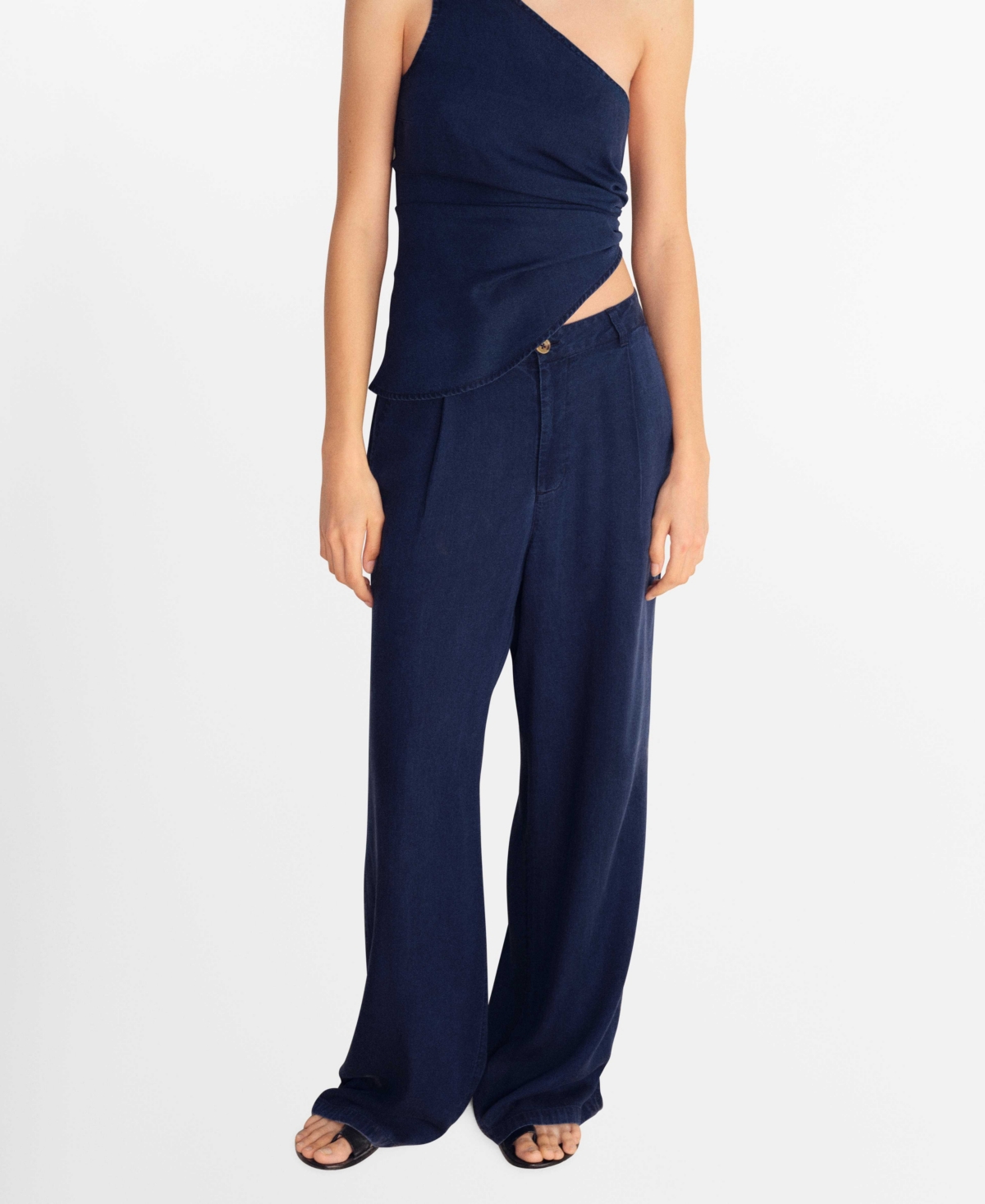 Women's Denim-Effect Lyocell Pants - Dark Blue