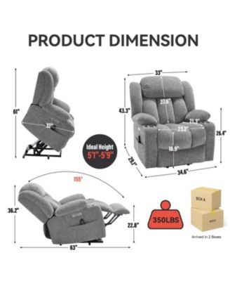 Chenille Power Lift Recliner, Massage & Heat, USB, Cup Holders