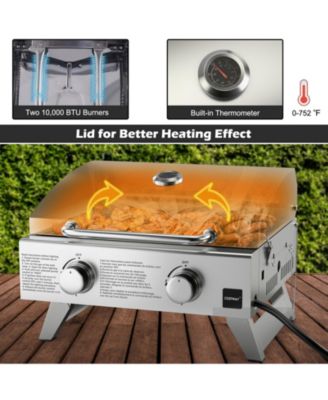 Stainless Steel Propane Grill with Lid for Outdoor Camping Tailgating Picnic Party