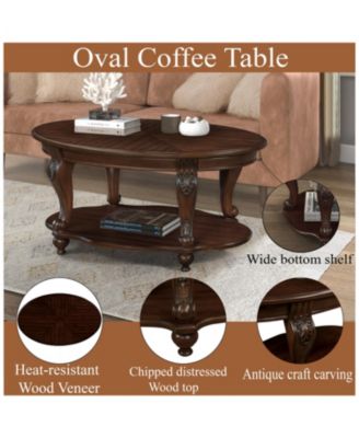 42" Oval Wood Coffee Table with Storage