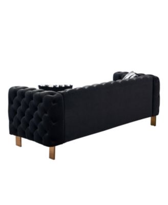 Streamdale Chesterfield Modern Tufted Velvet Living Room Sofa, 84.25"W Couch,Black