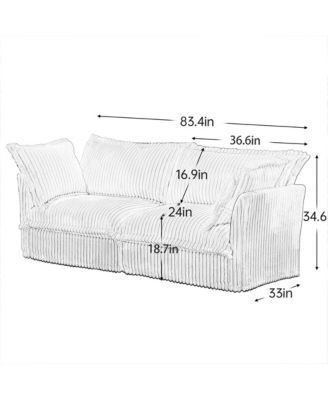 Streamdale Camel Corduroy 2-Seat Sofa, Slipcovered, Deep Seat