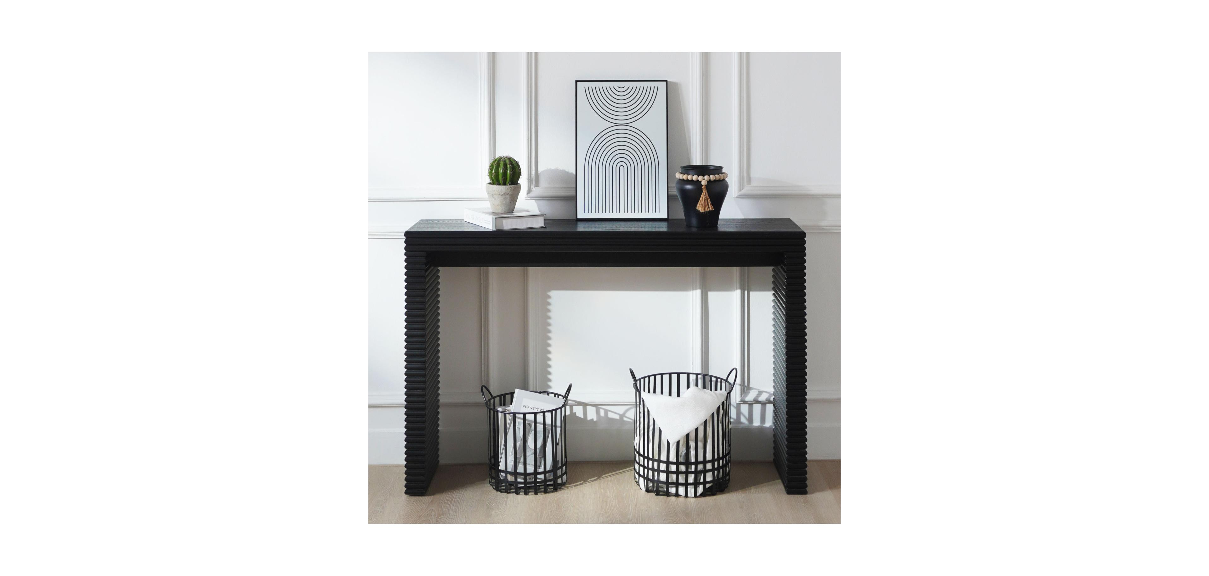 Streamdale Furniture Modern Black Ribbed Console Table