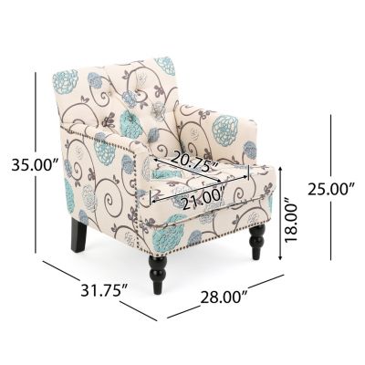 Streamdale Contemporary Club Chair in Blue and Beige Floral Fabric