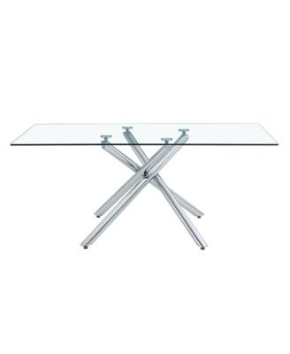 Streamdale Modern Glass Dining Table, Silver Legs, Seats 4-8