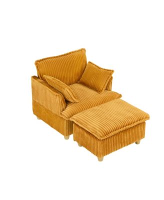 Streamdale Corduroy Sofa with Ottoman & Pillows - Living Room/Balcony/Study