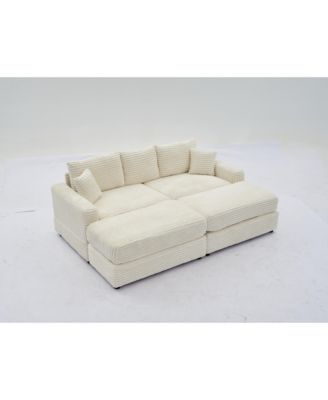 Streamdale Modern Sectional Couch, 2 Pieces Corduroy Couch Cushion Covers, Soft Stretch Sofa Slipcovers with 2pcs Pillows