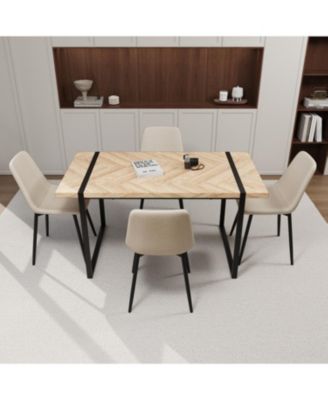 Streamdale 4-Piece Modern Dining Set 59" Light Wood MDF Table with Suede Chairs