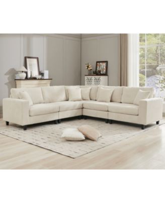 Oversized Corduroy Modular Sofa Set 5-Seat L-Shaped