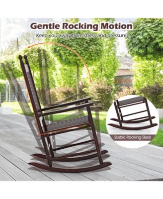 High-Back Acacia Wood Outdoor Rocking Chair with Solid Rocking Base