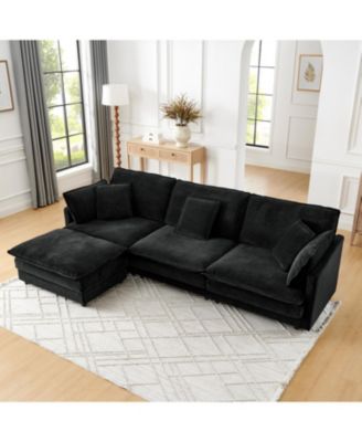 Streamdale Modern L-Shaped Sectional Sofa with Ottoman, 4-Seat Couch (Black