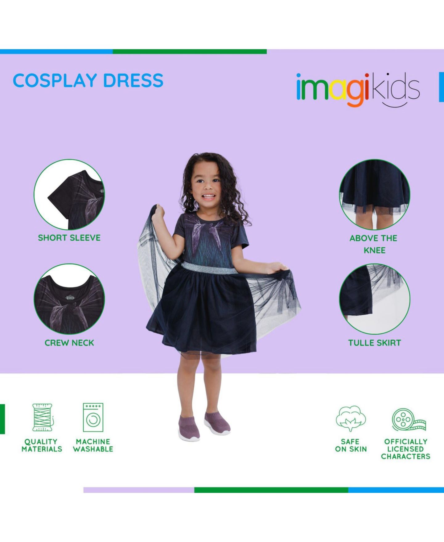 Платье Wicked Universal Studios Cosplay Tulle Dress to (2T - 14-16 для девочек-малышей, цвет: Зелёный / Чёрный — фото 3