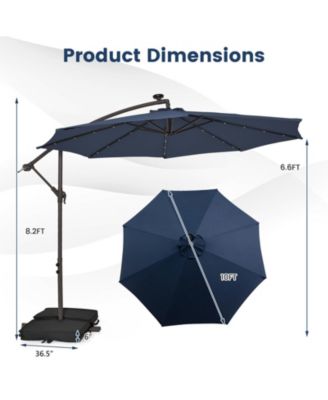 10 Feet Cantilever Umbrella with 32 LED Lights and Solar Panel Batteries