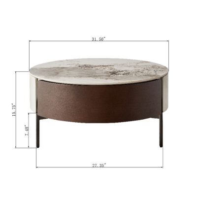 Modern White & Wood Coffee Table with Drawers & Golden Legs