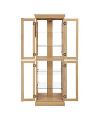 Elegant Glass Display Cabinet with Lighting and Light Oak Frame