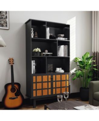 Streamdale Bookcase with Cabinet, Bookshelf with Doors, Black&Honey ...