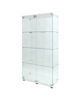 Streamdale White Tempered Glass Cabinet w/ Lights, Locks & Adjustable Feet