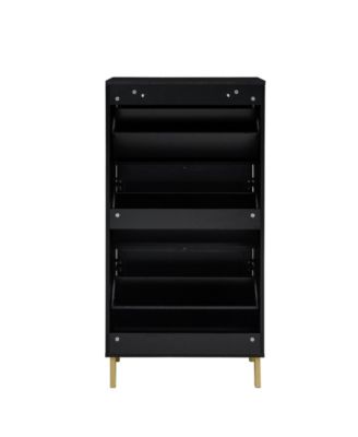 Rattan 3 Door Shoe Rack, Freestanding Modern Shoe Storage Cabinet, for Entryway