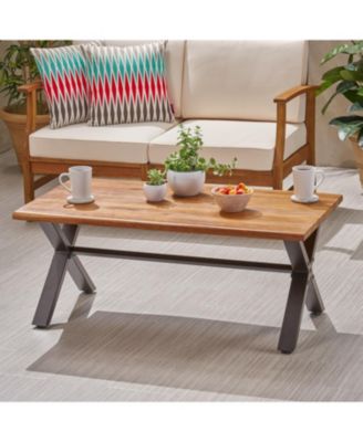 Acacia Coffee Table, Teak/Rustic Metal, Brown/Black, 18"H 27"W 43"L