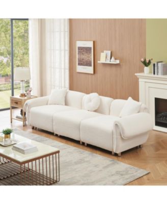 Streamdale Beige Teddy Velvet Sofa with 3 Pillows