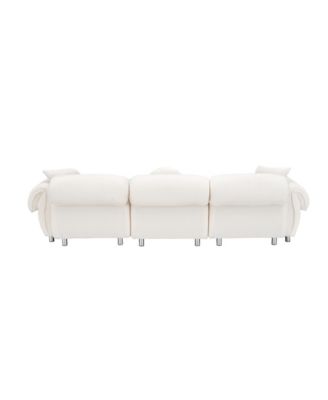 Streamdale Beige Teddy Velvet Sofa with 3 Pillows