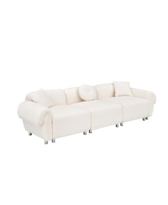 Streamdale Beige Teddy Velvet Sofa with 3 Pillows
