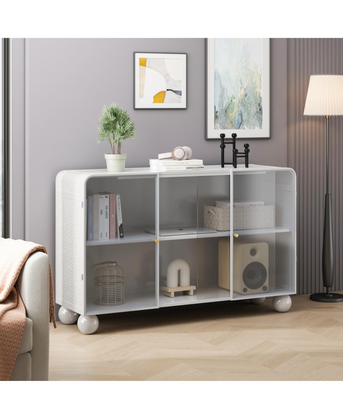 Streamdale Glass Storage Cabinet, Floor-to-Ceiling (White)