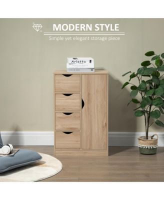 Freestanding Storage Cabinet, Bathroom Floor Cabinet with 4 Drawers and Door, Oak