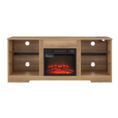 Electric Fireplace TV Stand with Glass Shelves