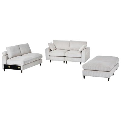 Streamdale Modern Corduroy Sectional Sofa with Footstool (White, 6-Seat)