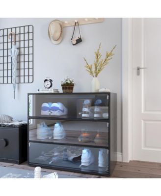 Glass Door Shoe Box Shoe Storage Cabinet With RGB Led Light