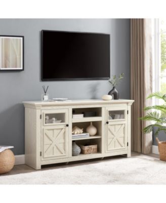 Farmhouse TV Stand, 60" Modern Entertainment Console with 2 Doors, White