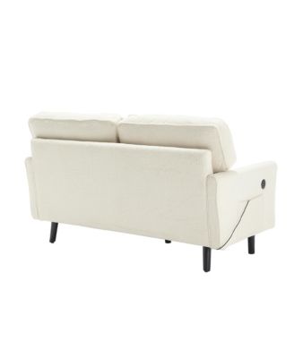  Mid Century Modern Loveseat with USB, Removable Covers (Beige)
